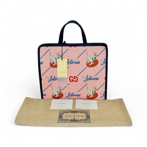 NWT GUCCI x Jetsons Printed GG Supreme Pink Small Tote Canvas Bag NWT - Picture 1 of 10